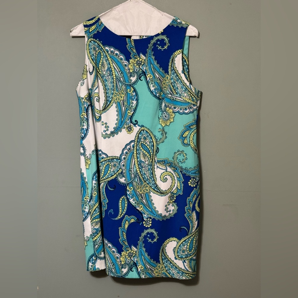 Elegant Paisley Print Mini Dress in Blue and Green